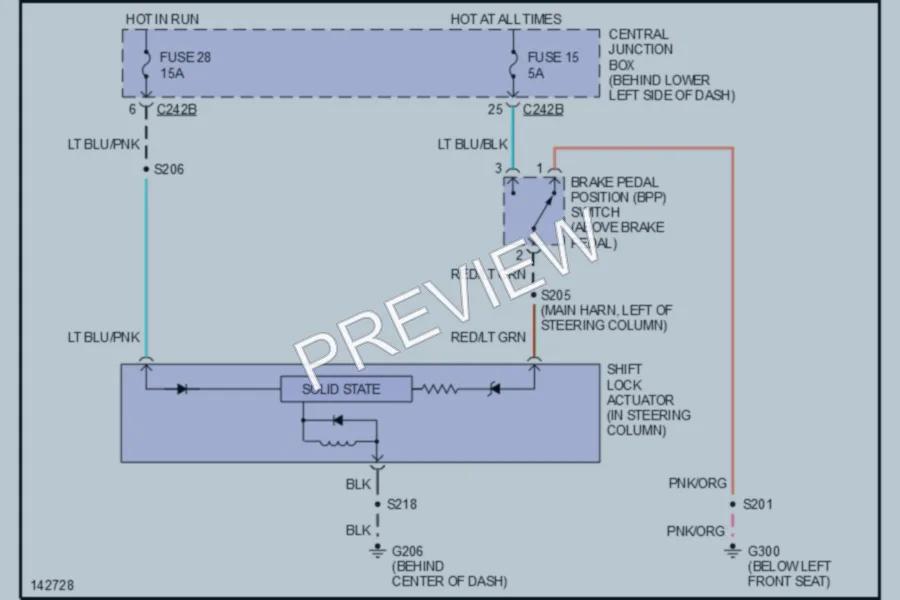 2001 Ford F450ChsCab Shift Interlock wiring diagram preview