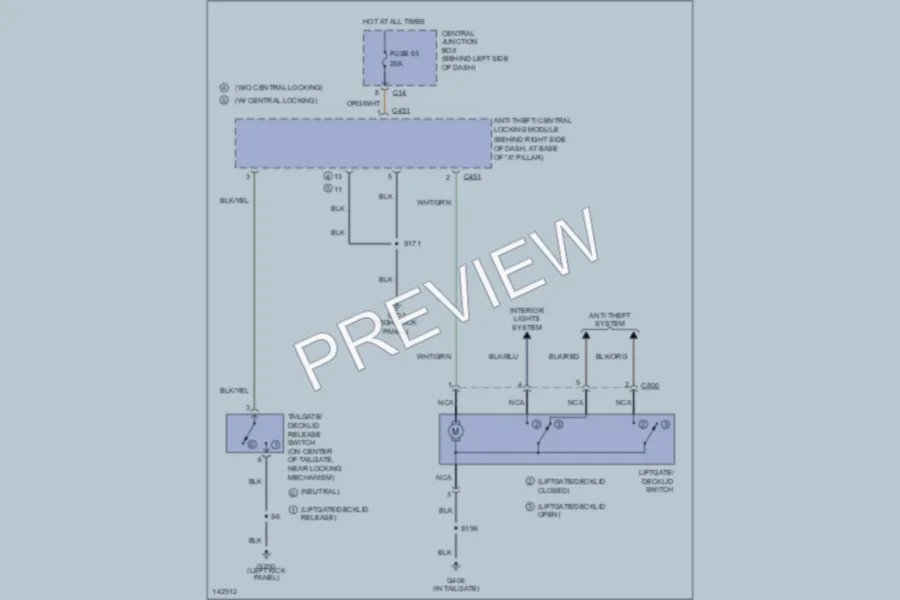 2001 Ford Focus Trunk Tailgate Fuel Door wiring diagram preview