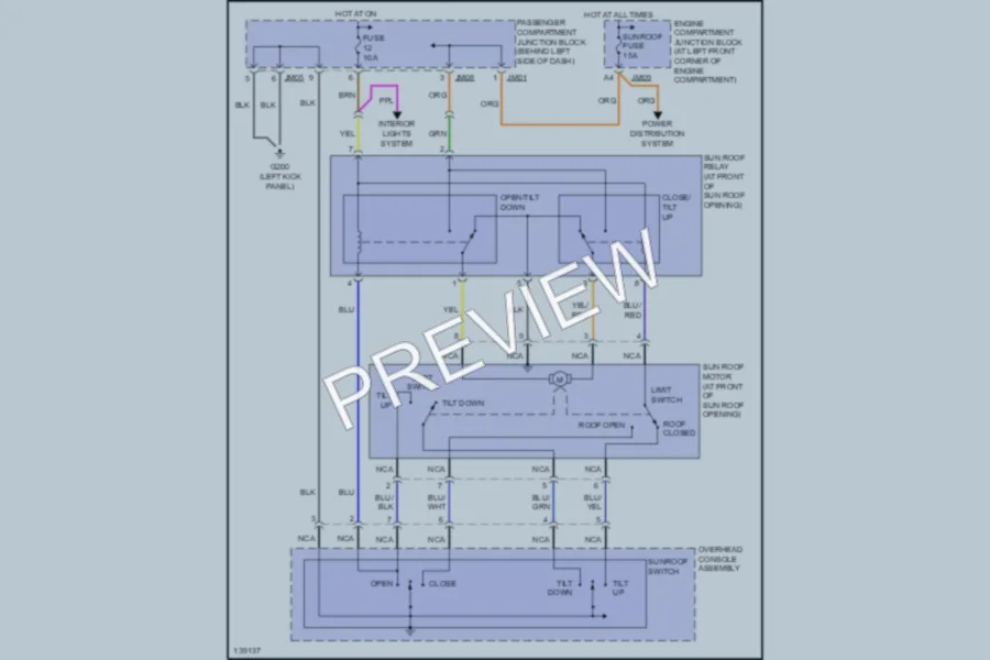 2001 Hyundai XG300 Power Top Sunroof wiring diagram preview