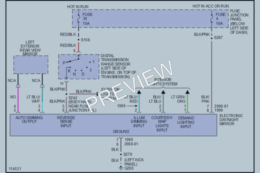 2001 Lincoln Continental Power Mirrors wiring diagram preview