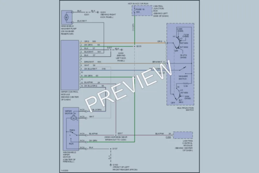 2001 Lincoln TownCar Wiper Washer wiring diagram preview