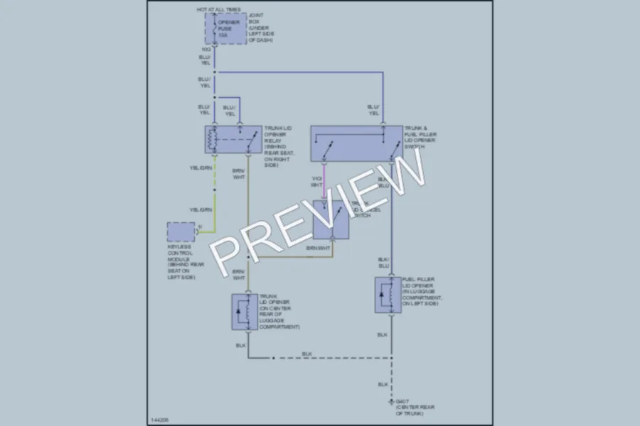 2001 Mazda Millenia Trunk Tailgate Fuel Door wiring diagram preview