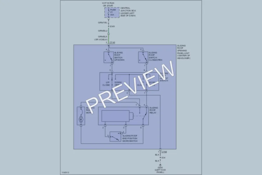 2001 Mercury Cougar Power Top Sunroof wiring diagram preview