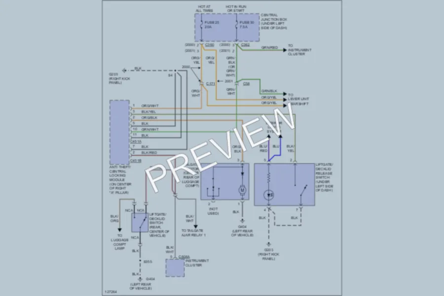 2001 Mercury Cougar Trunk Tailgate Fuel Door wiring diagram preview