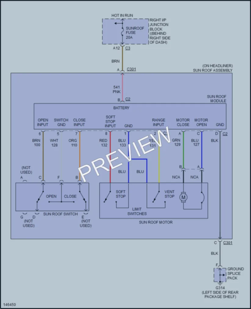 2001 Oldsmobile Alero Power Top Sunroof wiring diagram preview