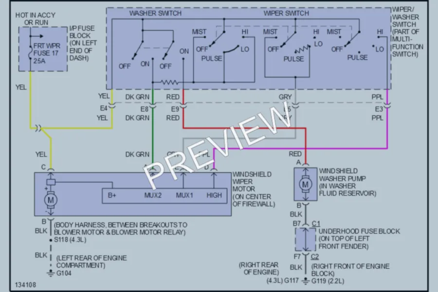 2001 Oldsmobile Bravada Wiper Washer wiring diagram preview
