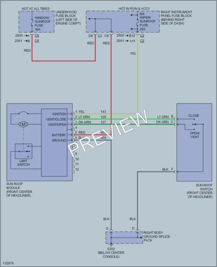 2001 Saturn L200 Power Top Sunroof wiring diagram preview
