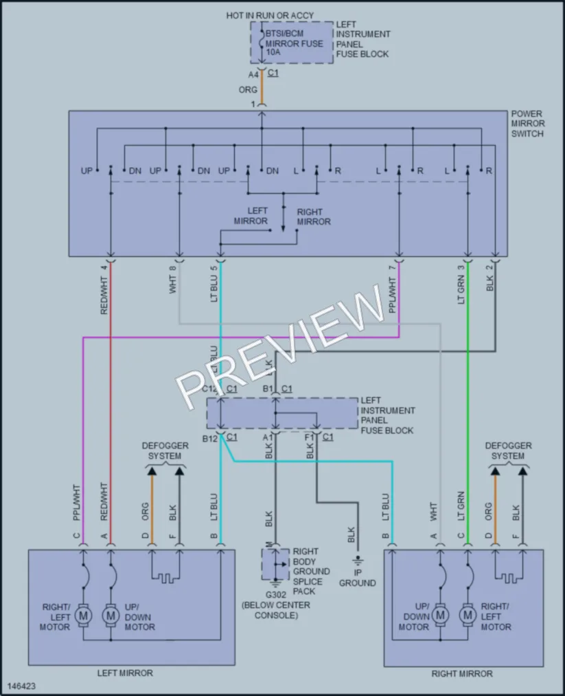 2001 Saturn LW200 Power Mirrors wiring diagram preview