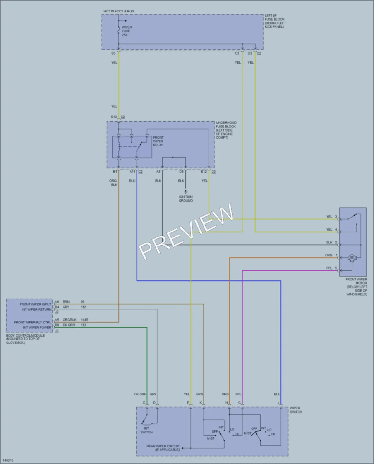 2001 Saturn LW300 Wiper Washer wiring diagram preview