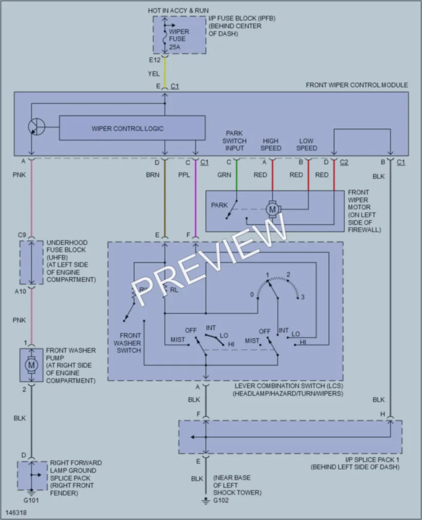 2001 Saturn SL Wiper Washer wiring diagram preview