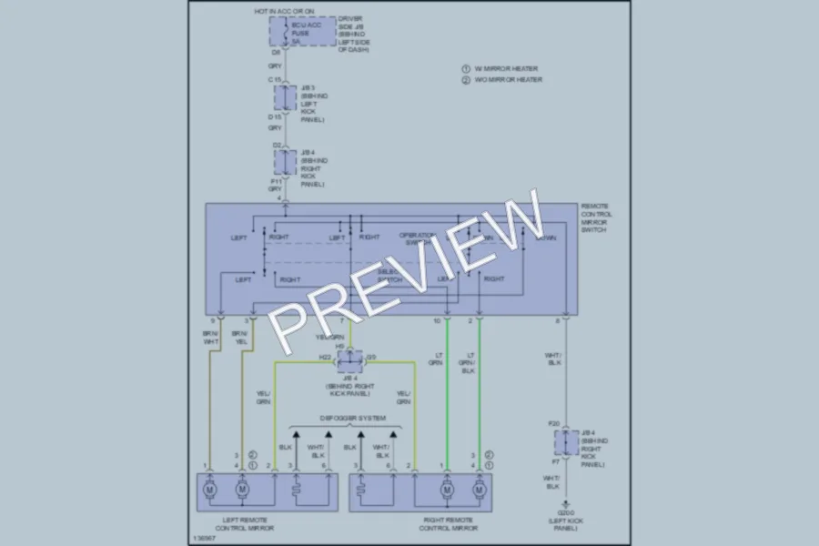 2001 Toyota Avalon Power Mirrors wiring diagram preview