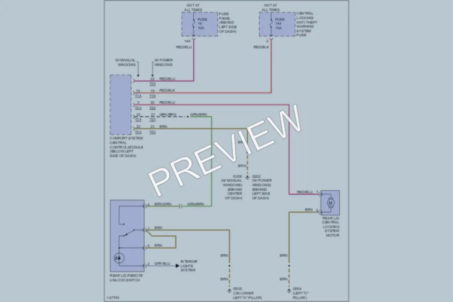 2001 Volkswagen NewBeetle Trunk Tailgate Fuel Door wiring diagram preview
