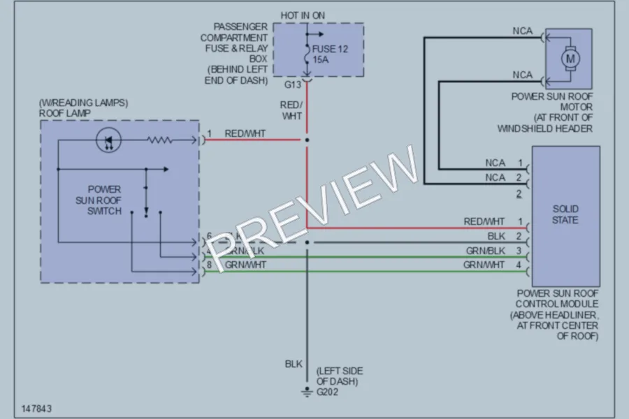2001 Volvo V40 Power Top Sunroof wiring diagram preview