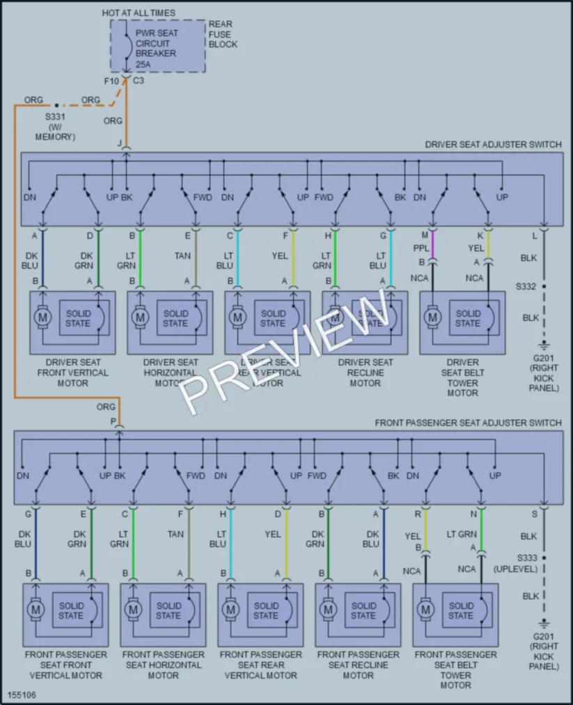 2002 Buick ParkAvenue Power Seats wiring diagram preview