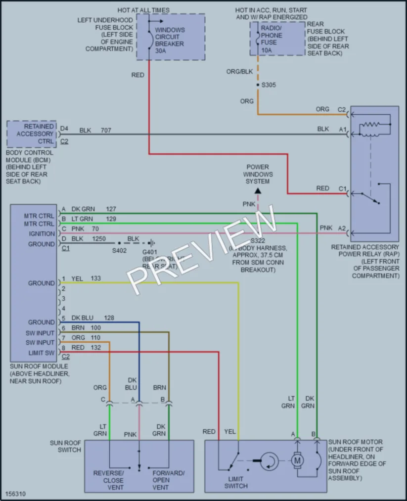 2002 Cadillac Eldorado Power Top Sunroof wiring diagram preview