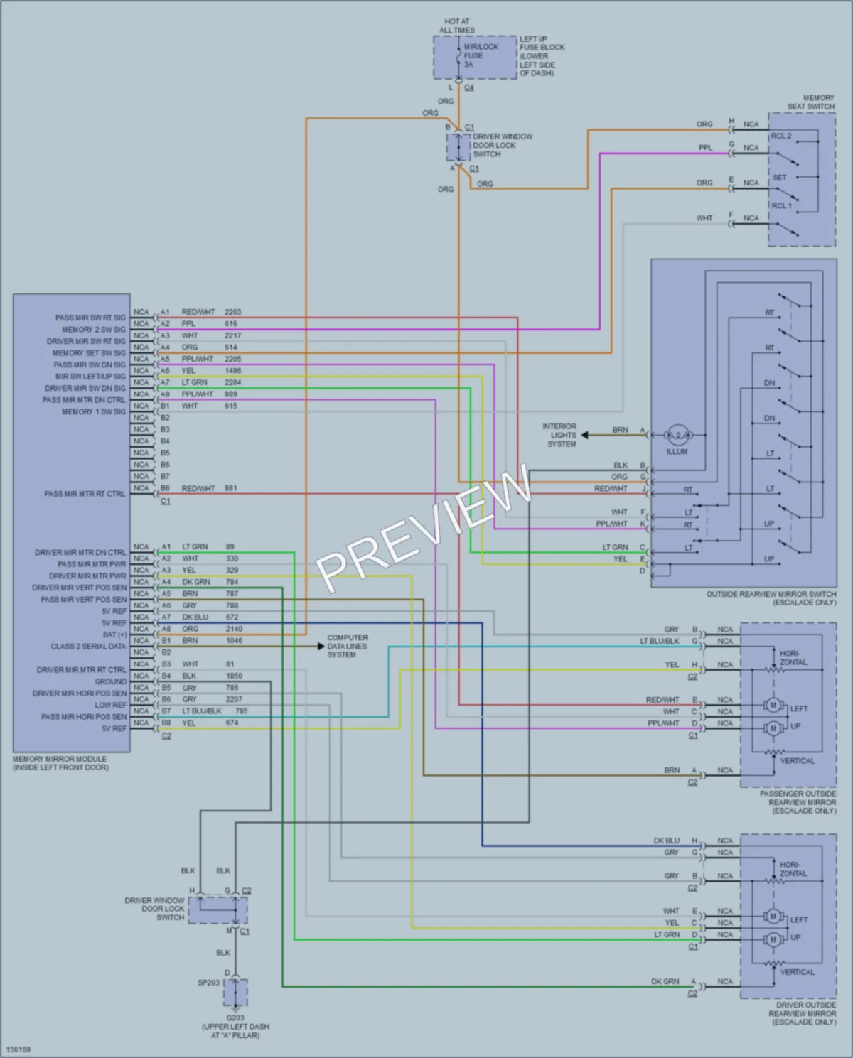 2002 Cadillac Escalade Memory Systems wiring diagram preview