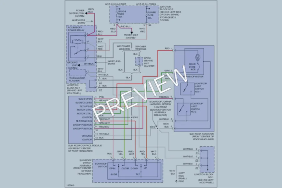 2002 Chevrolet Prizm Power Top Sunroof wiring diagram preview
