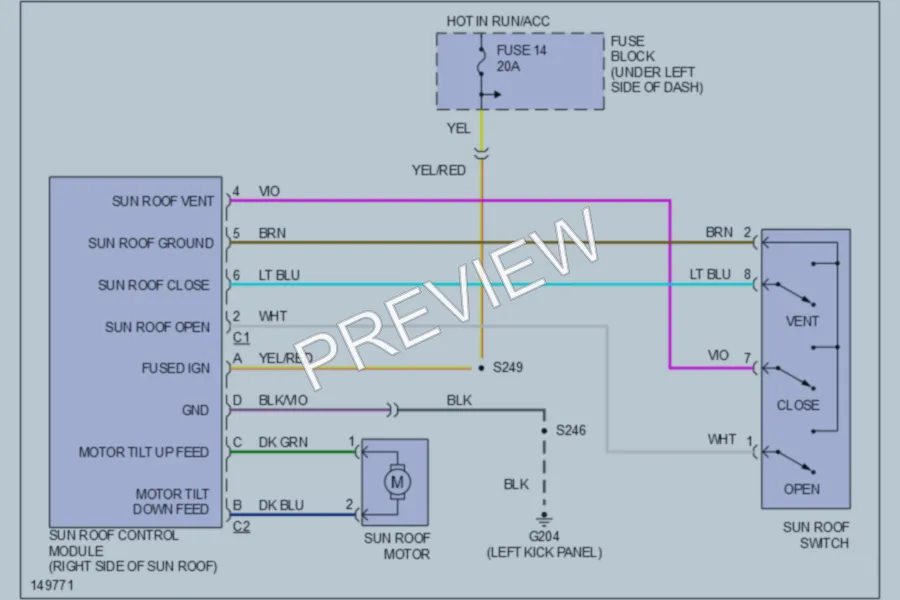 2002 Chrysler PTCruiser Power Top Sunroof wiring diagram preview