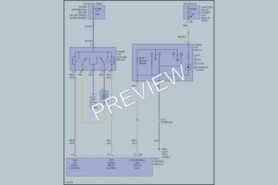 2002 Chrysler 2D Convertible Power Top Sunroof wiring diagram preview