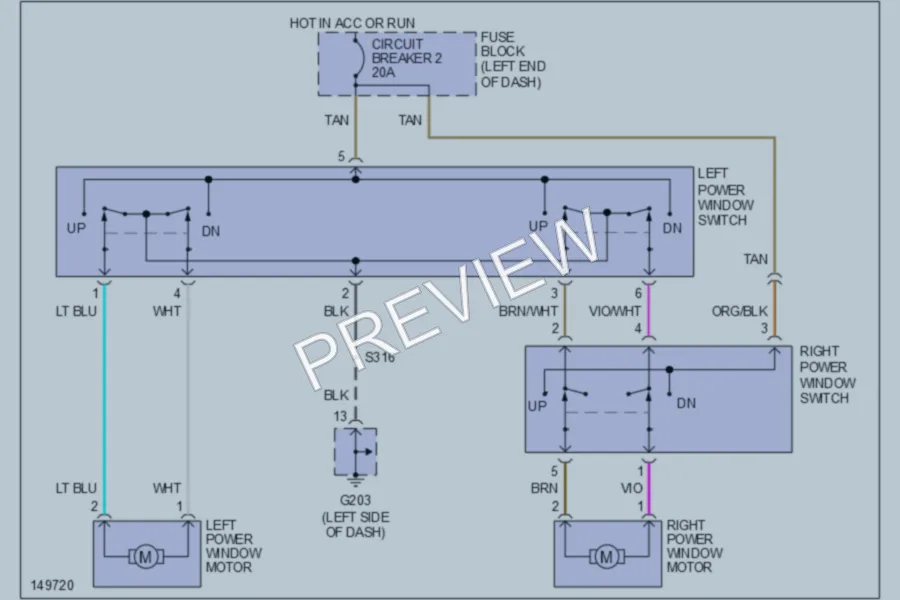 2002 Dodge B1500 Power Windows wiring diagram preview