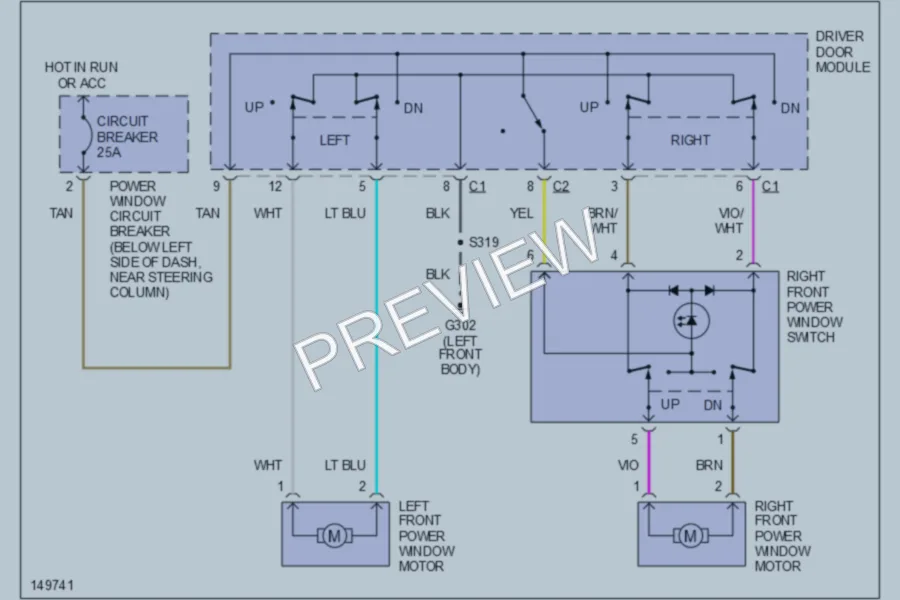 2002 Dodge R1500 Power Windows wiring diagram preview