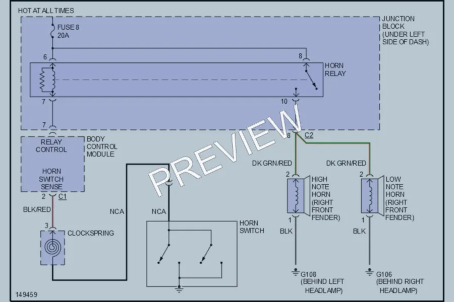 2002 Dodge 4D Sedan Horn wiring diagram preview