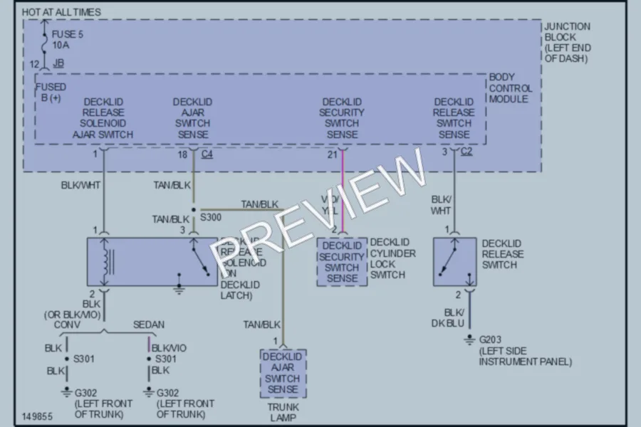 2002 Dodge 4D Sedan Trunk Tailgate Fuel Door wiring diagram preview