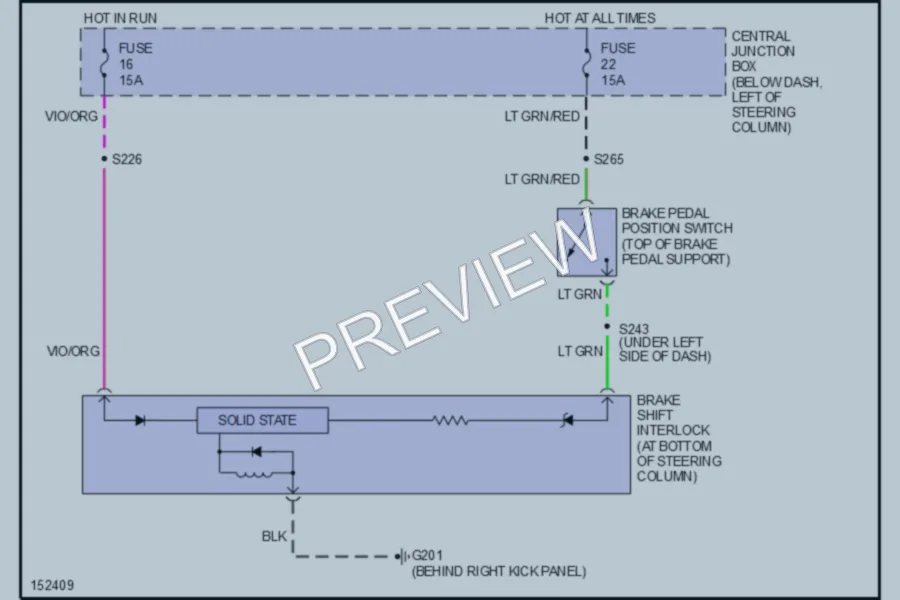 2002 Ford CrownVictoria Shift Interlock wiring diagram preview