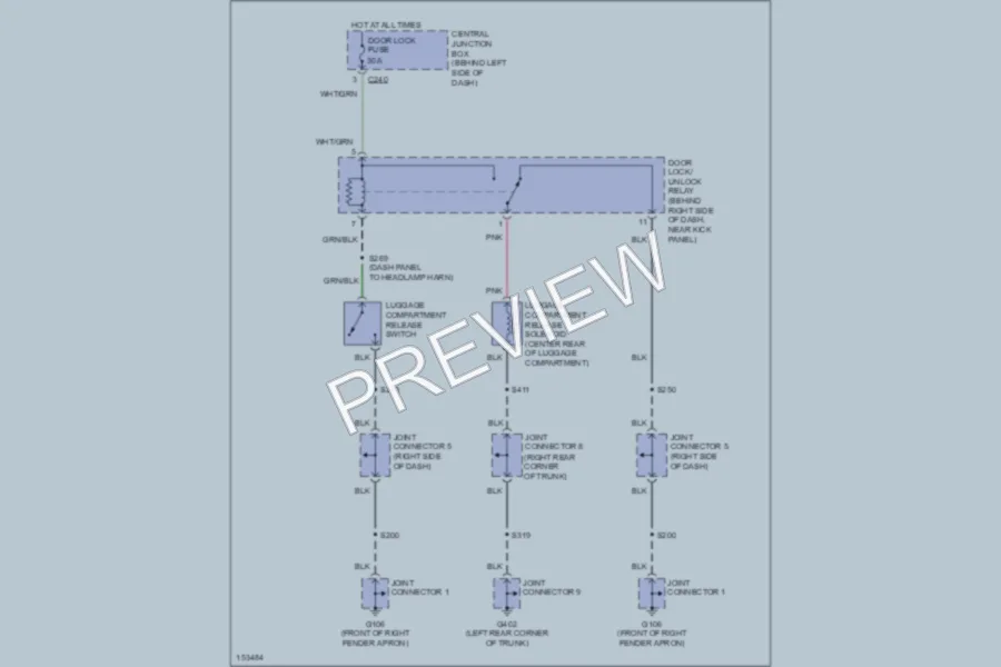 2002 Ford EscortZX2 Trunk Tailgate Fuel Door wiring diagram preview