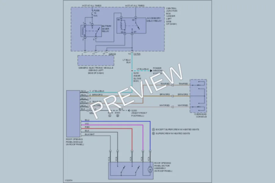 2002 Ford F150 Power Top Sunroof wiring diagram preview