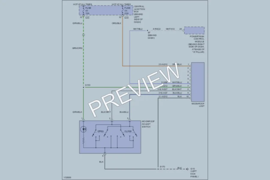 2002 Ford Focus Power Top Sunroof wiring diagram preview