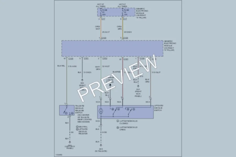 2002 Ford Focus Trunk Tailgate Fuel Door wiring diagram preview