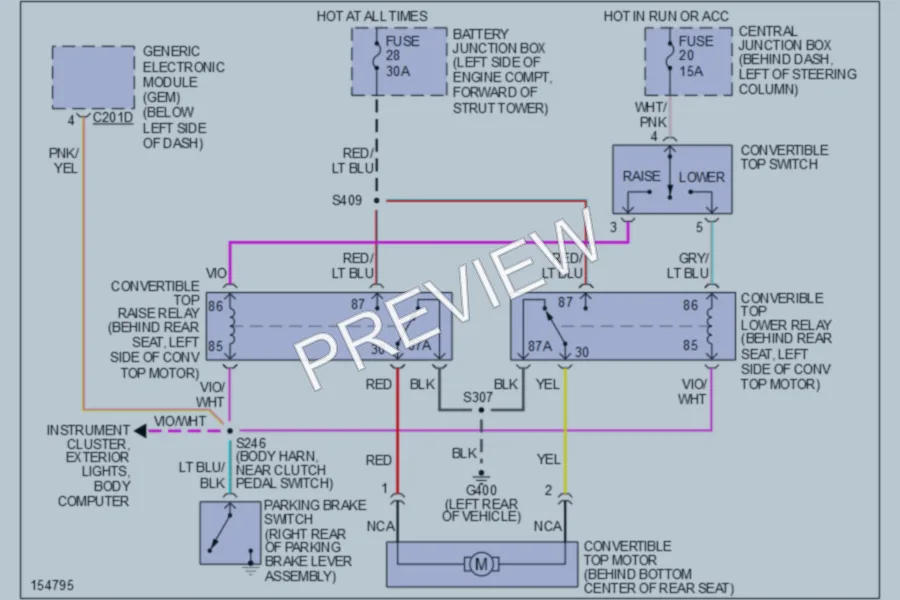 2002 Ford Mustang Power Top Sunroof wiring diagram preview