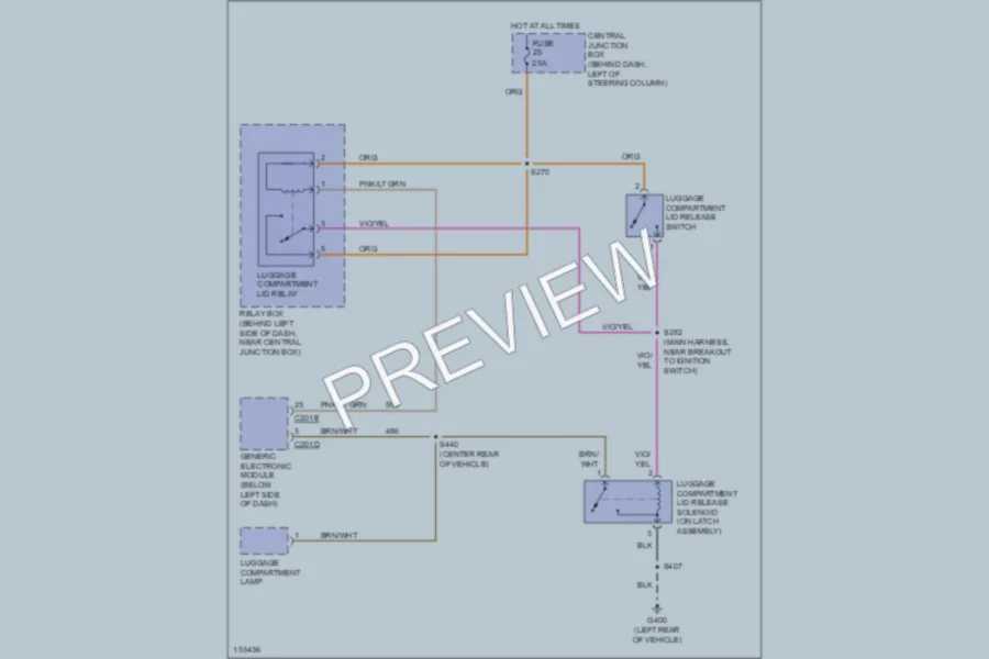 2002 Ford Mustang Trunk Tailgate Fuel Door wiring diagram preview