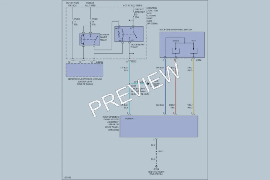 2002 Ford Taurus Power Top Sunroof wiring diagram preview