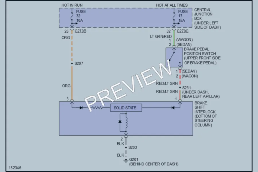 2002 Ford Taurus Shift Interlock wiring diagram preview