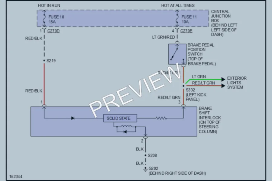 2002 Ford Windstar Shift Interlock wiring diagram preview