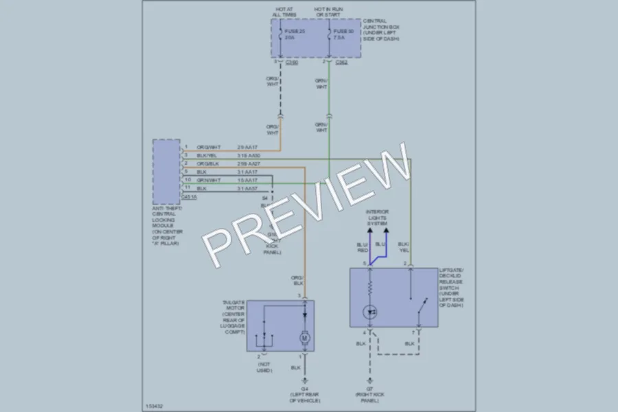 2002 Mercury Cougar Trunk Tailgate Fuel Door wiring diagram preview