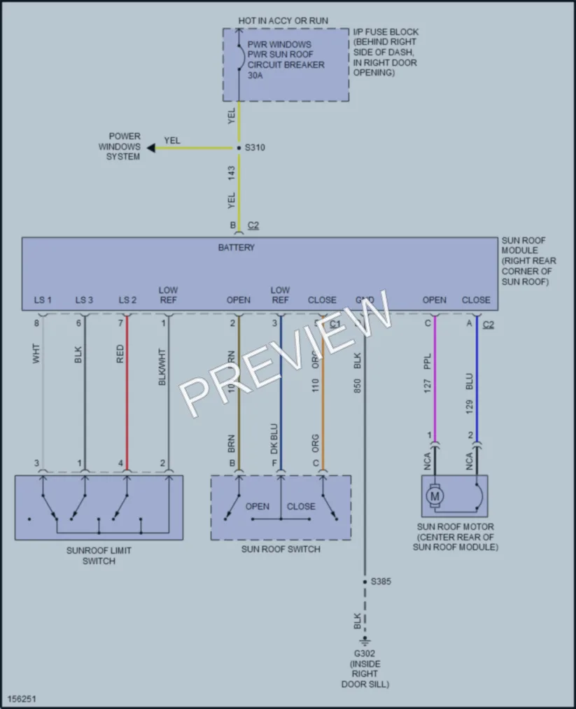 2002 Oldsmobile Intrigue Power Top Sunroof wiring diagram preview