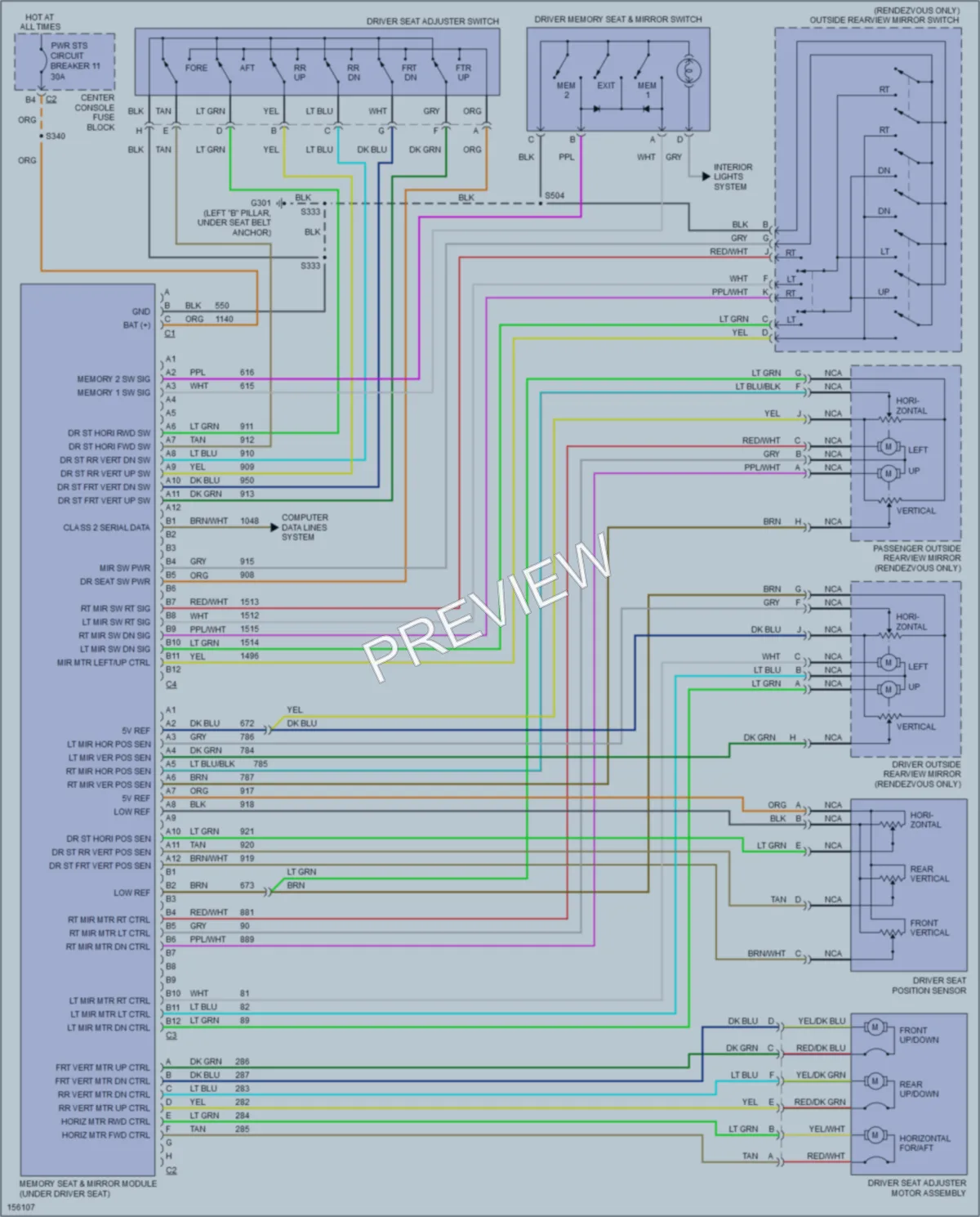 2002 Pontiac Aztek Memory Systems wiring diagram preview