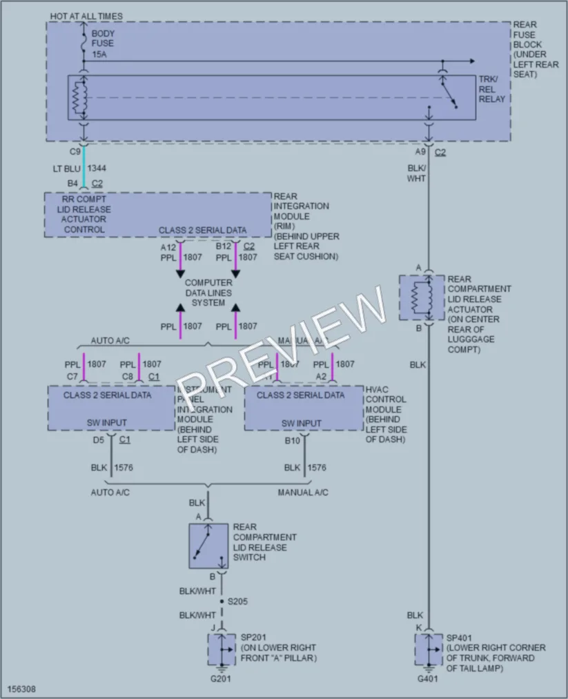 2002 Pontiac Bonneville Trunk Tailgate Fuel Door wiring diagram preview