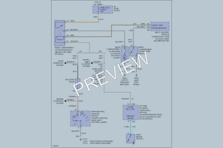 2002 Pontiac Firebird Trunk Tailgate Fuel Door wiring diagram preview