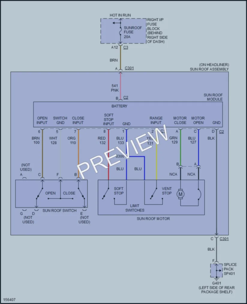 2002 Pontiac GrandAm Power Top Sunroof wiring diagram preview