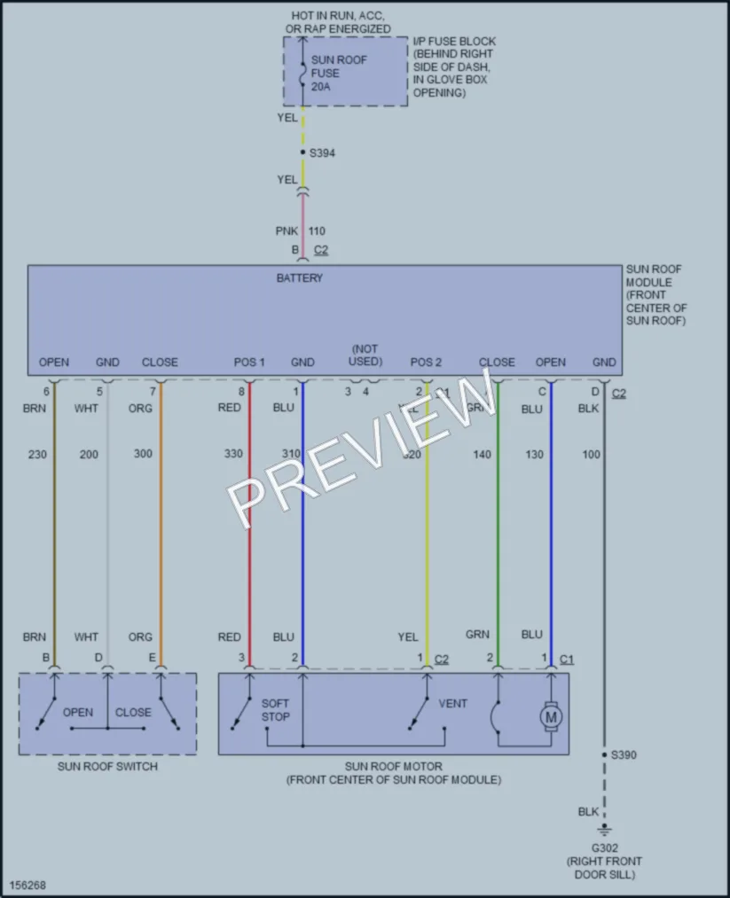 2002 Pontiac GrandPrix Power Top Sunroof wiring diagram preview