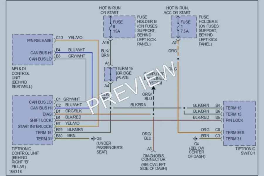 2002 Porsche 911 Shift Interlocks wiring diagram preview