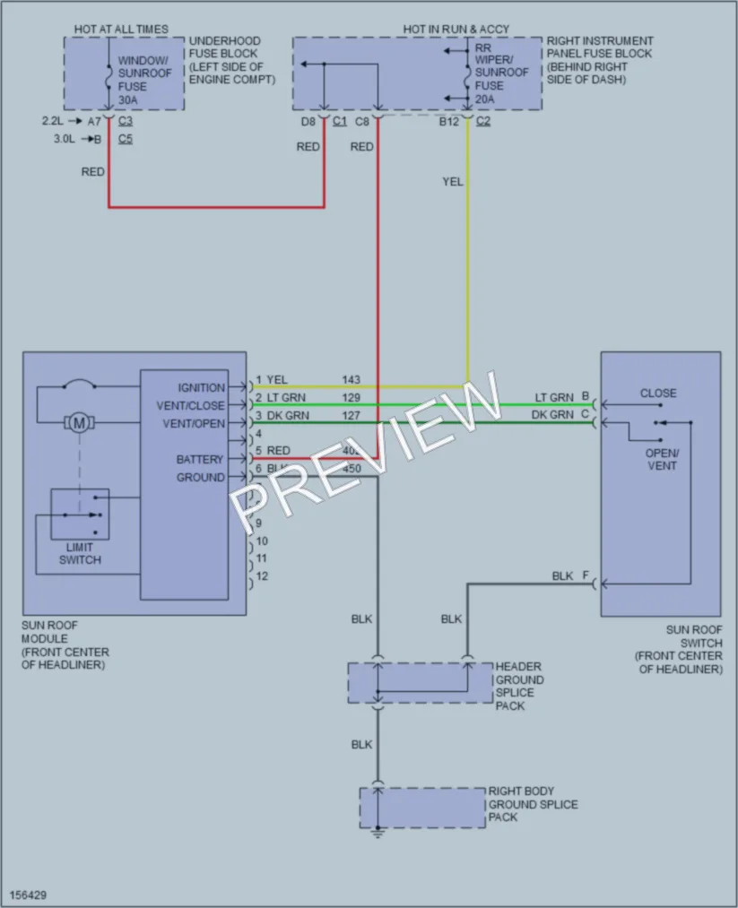 2002 Saturn LW200 Power Top Sunroof wiring diagram preview