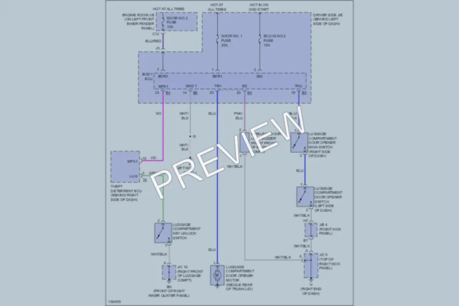 2002 Toyota Avalon Trunk Tailgate Fuel Door wiring diagram preview