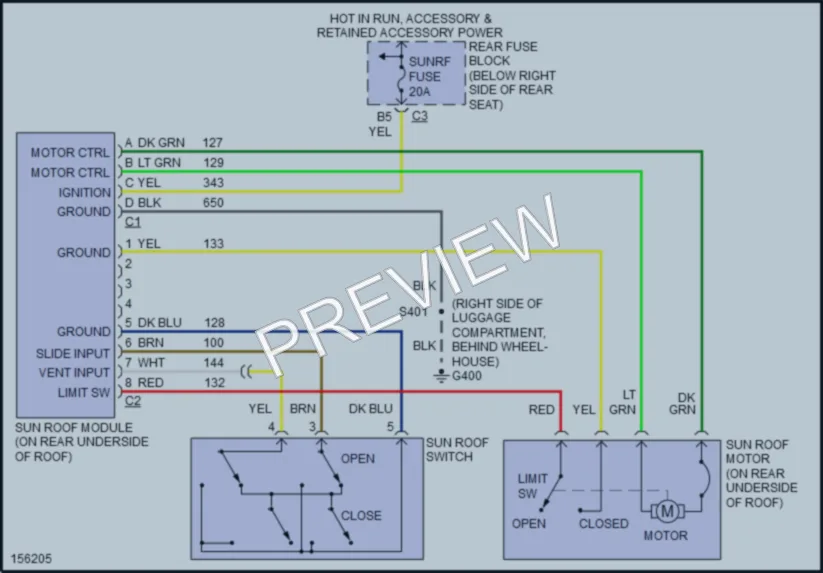 2003 Buick ParkAvenue Power Top Sunroof wiring diagram preview