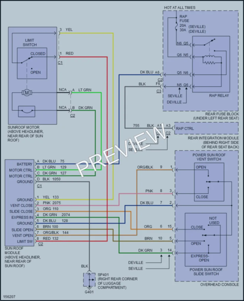 2003 Cadillac DeVille Power Top Sunroof wiring diagram preview