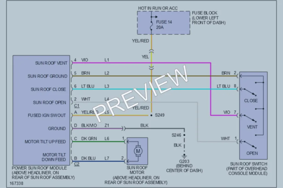 2003 Chrysler PTCruiser Power Top Sunroof wiring diagram preview